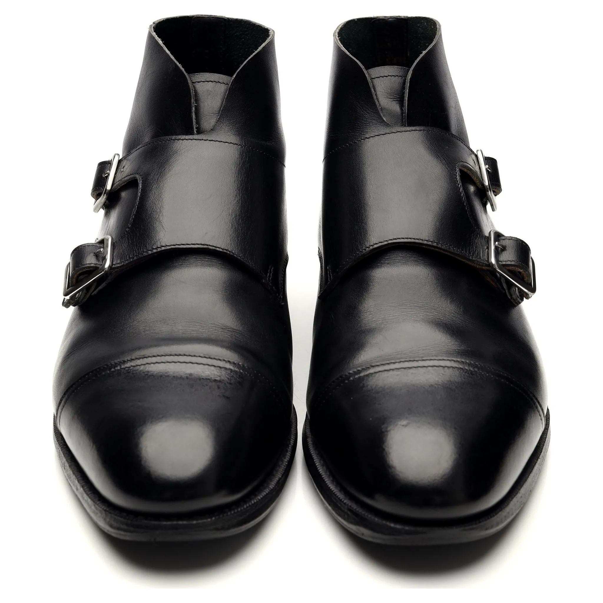 '101574' Black Leather Double Monk Strap Boots UK 5.5