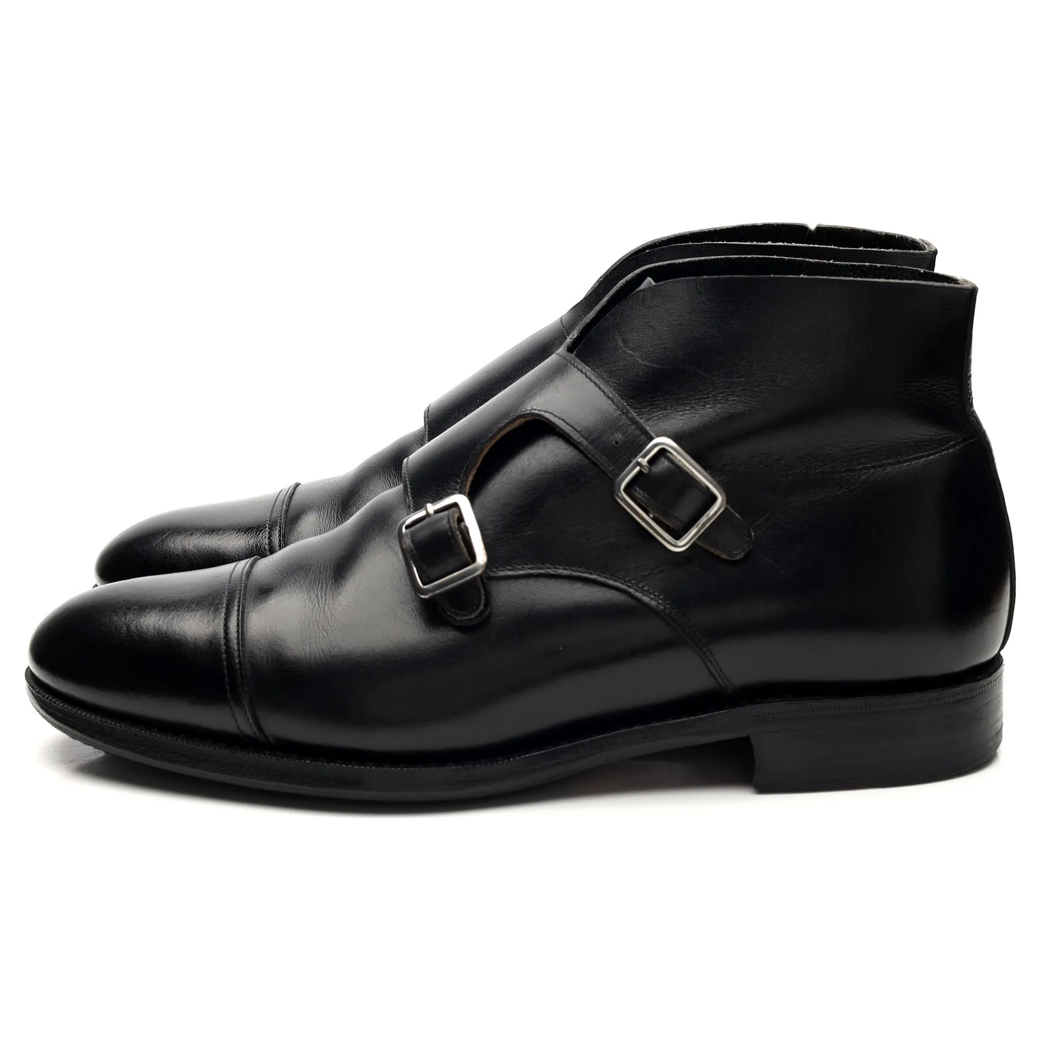 '101574' Black Leather Double Monk Strap Boots UK 5.5