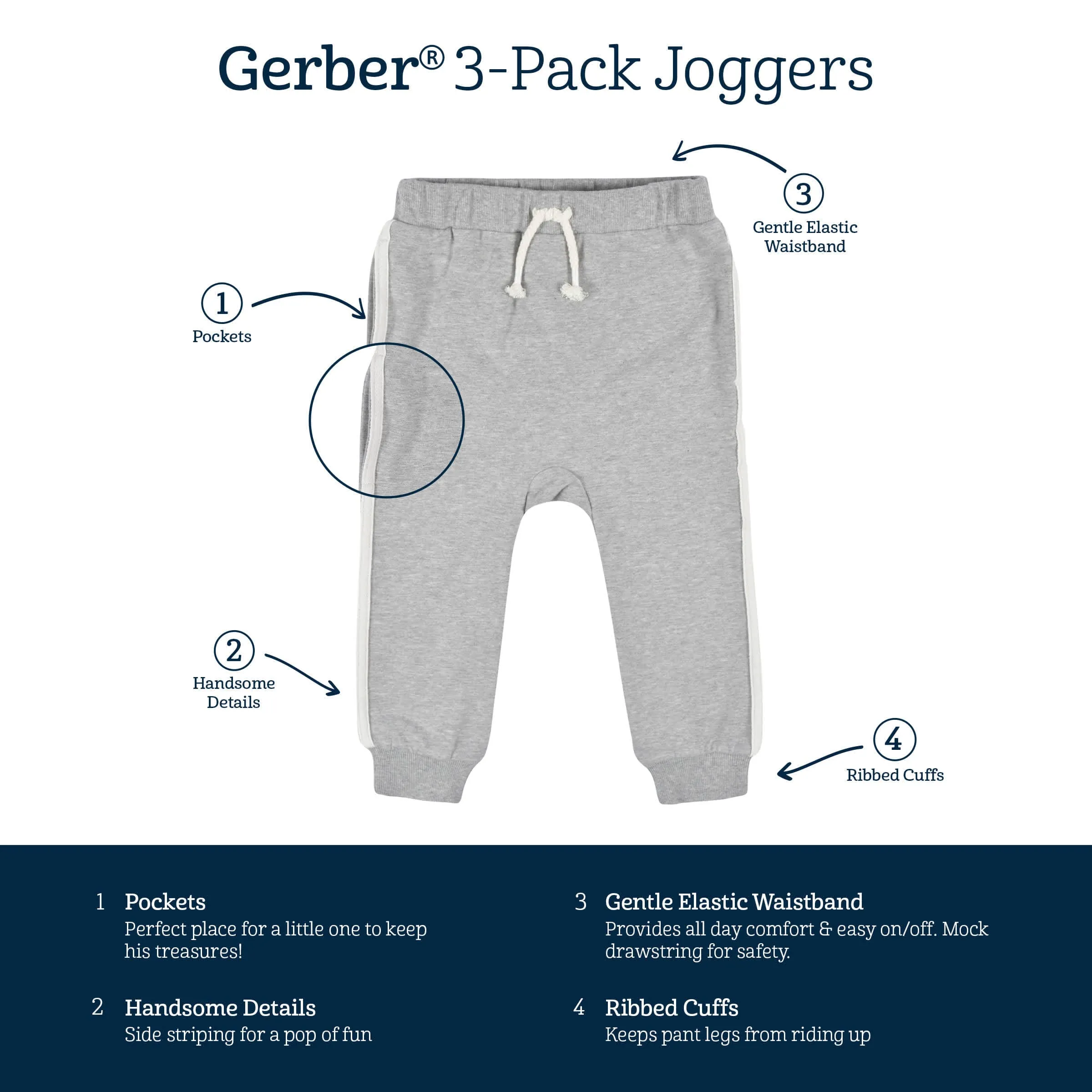 3-Pack Infant & Toddler Boys Mustard & Gray Joggers