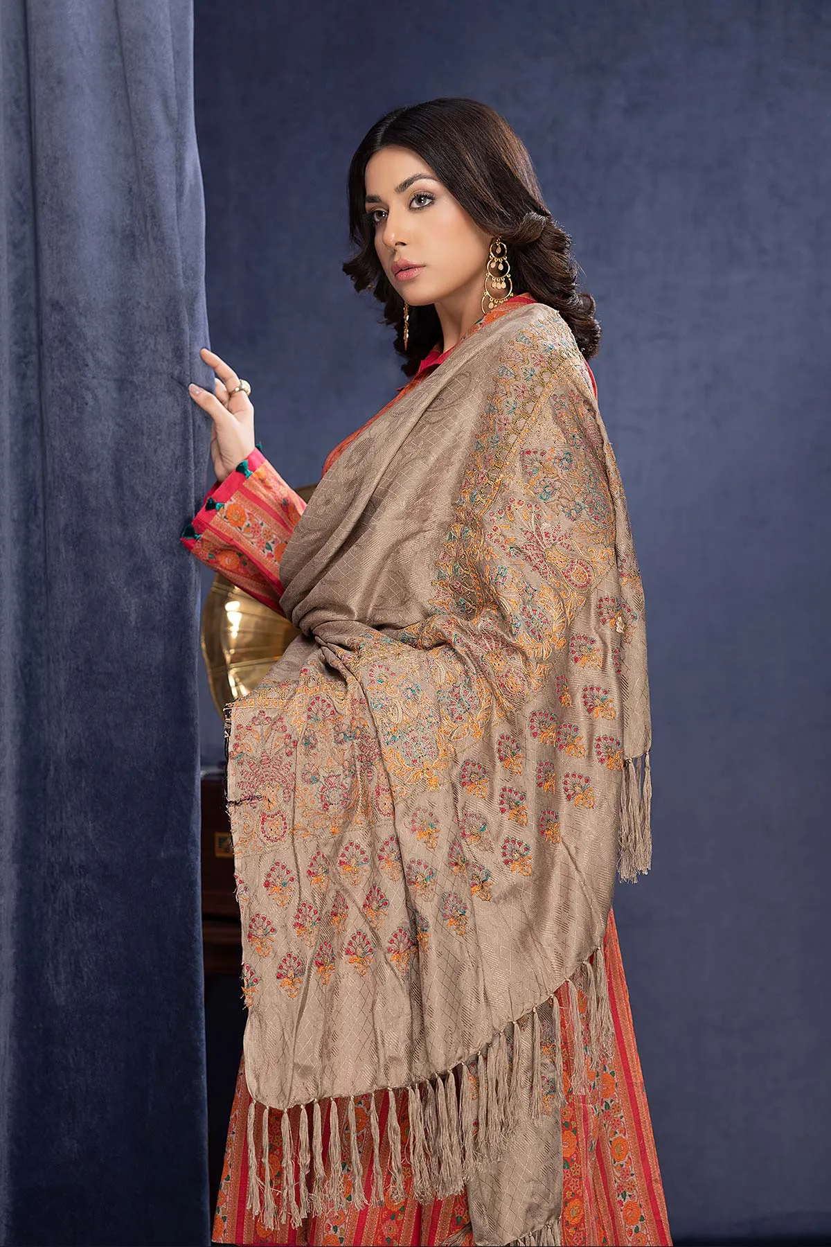 3-Pc Digital Printed Viscose Long Shirt With Pashmina Shawl and Straight Trouser CNP22-125