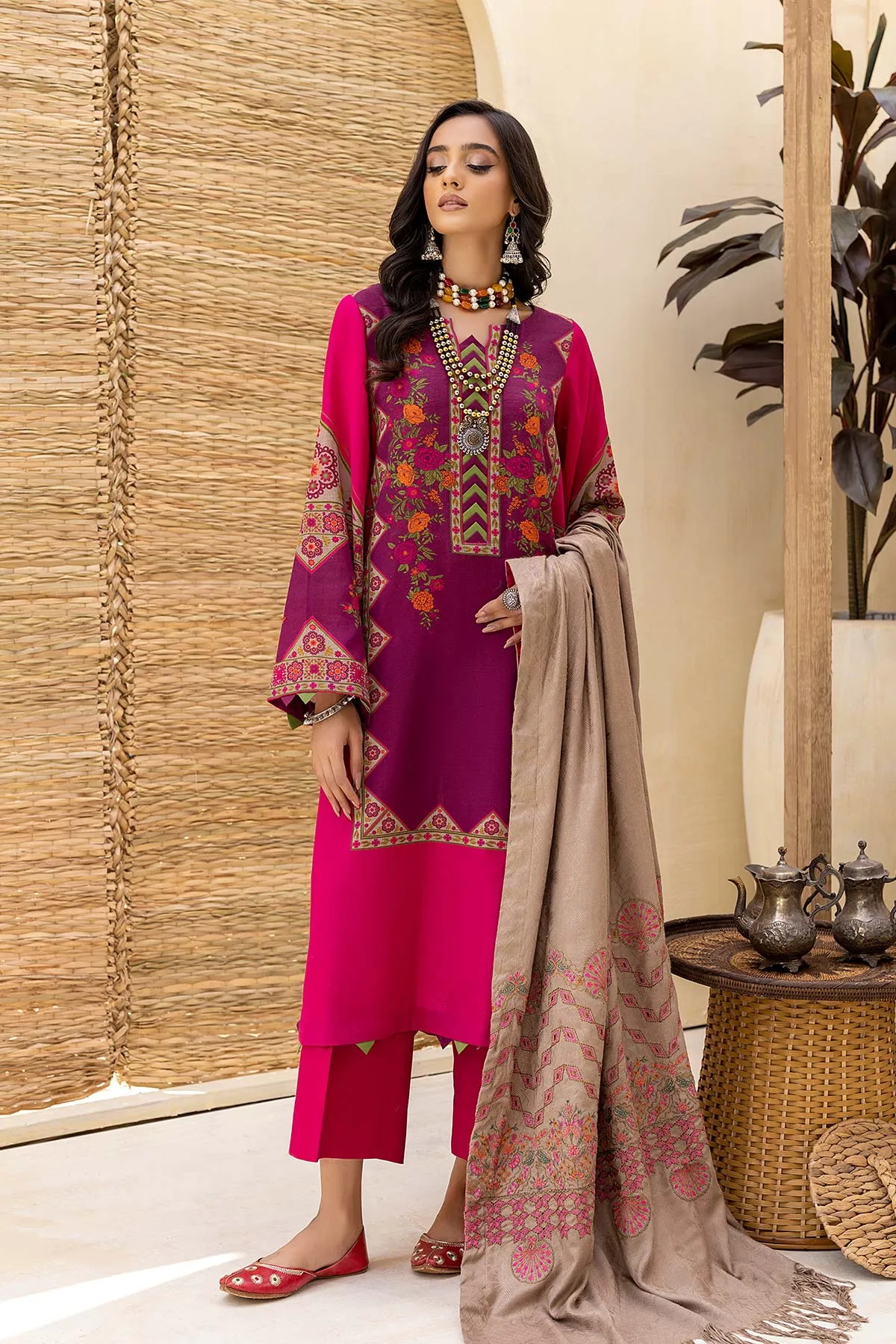 3-Pc Unstitched Khaddar With Embroidered Pashmina Shawl CKD22-01