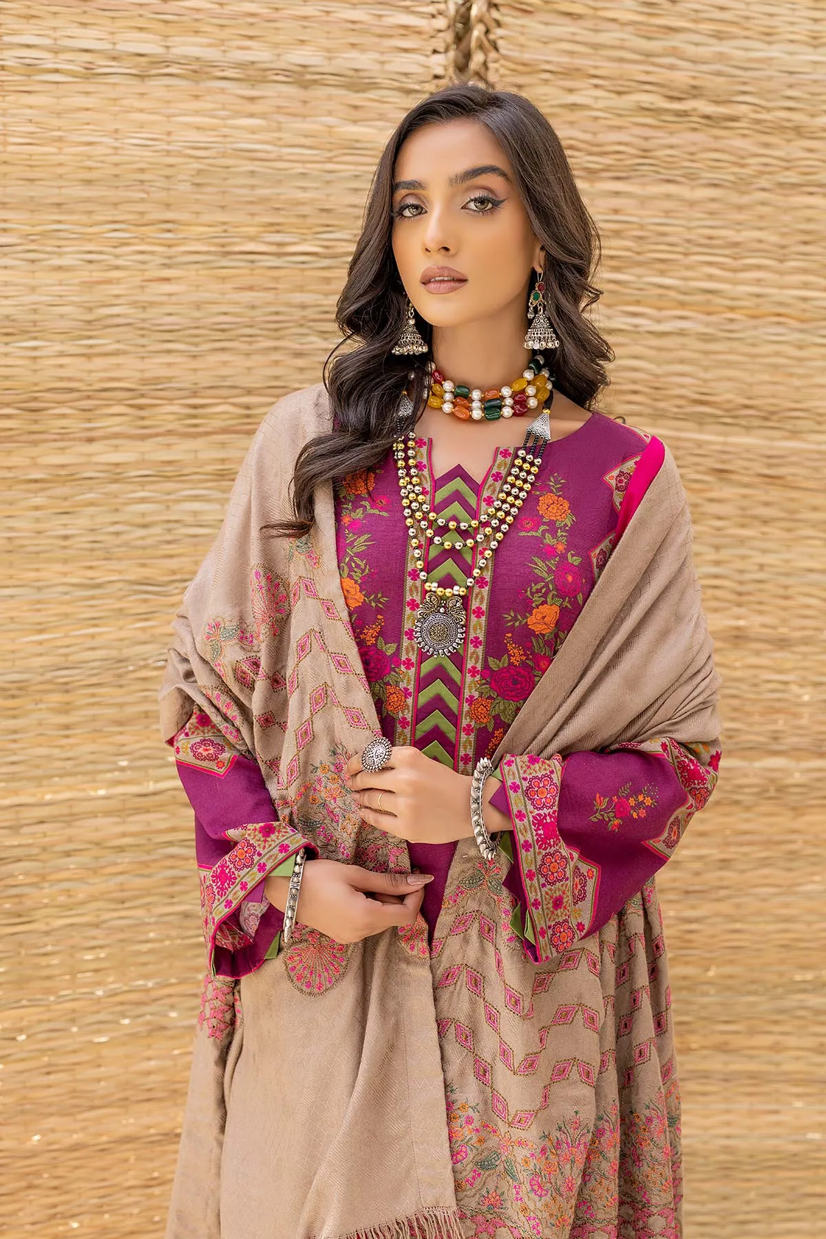 3-Pc Unstitched Khaddar With Embroidered Pashmina Shawl CKD22-01