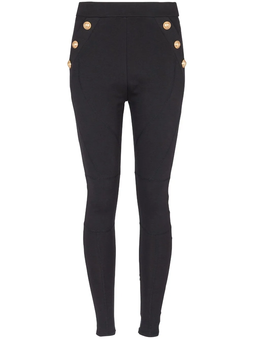 BALMAIN High-Waisted Gold Buttoned Skinny Leggings