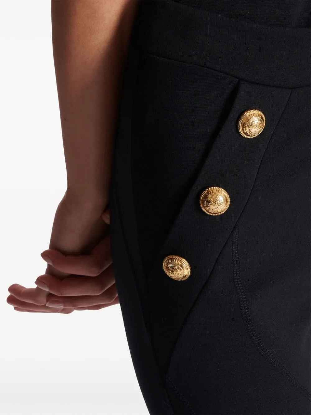 BALMAIN High-Waisted Gold Buttoned Skinny Leggings