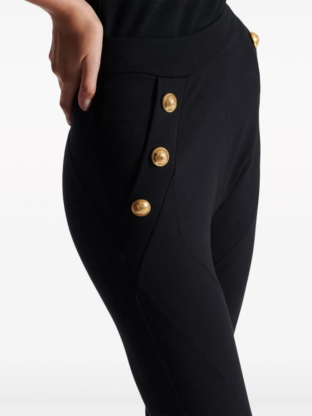 BALMAIN High-Waisted Gold Buttoned Skinny Leggings