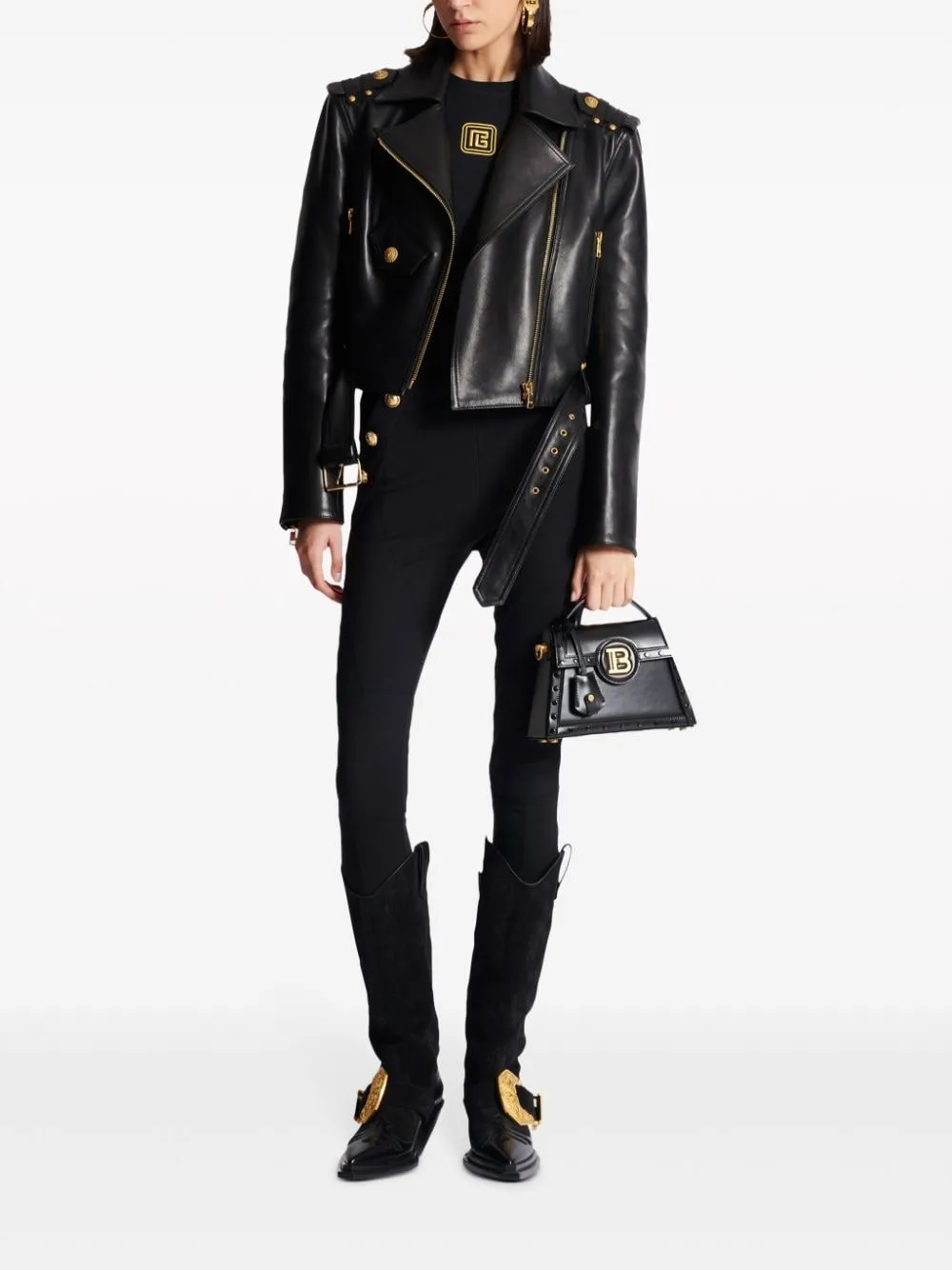 BALMAIN High-Waisted Gold Buttoned Skinny Leggings