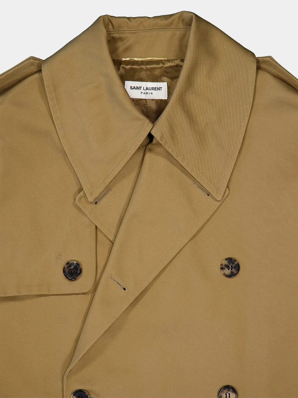 Beige Cotton Serge Oversized Trench Coat