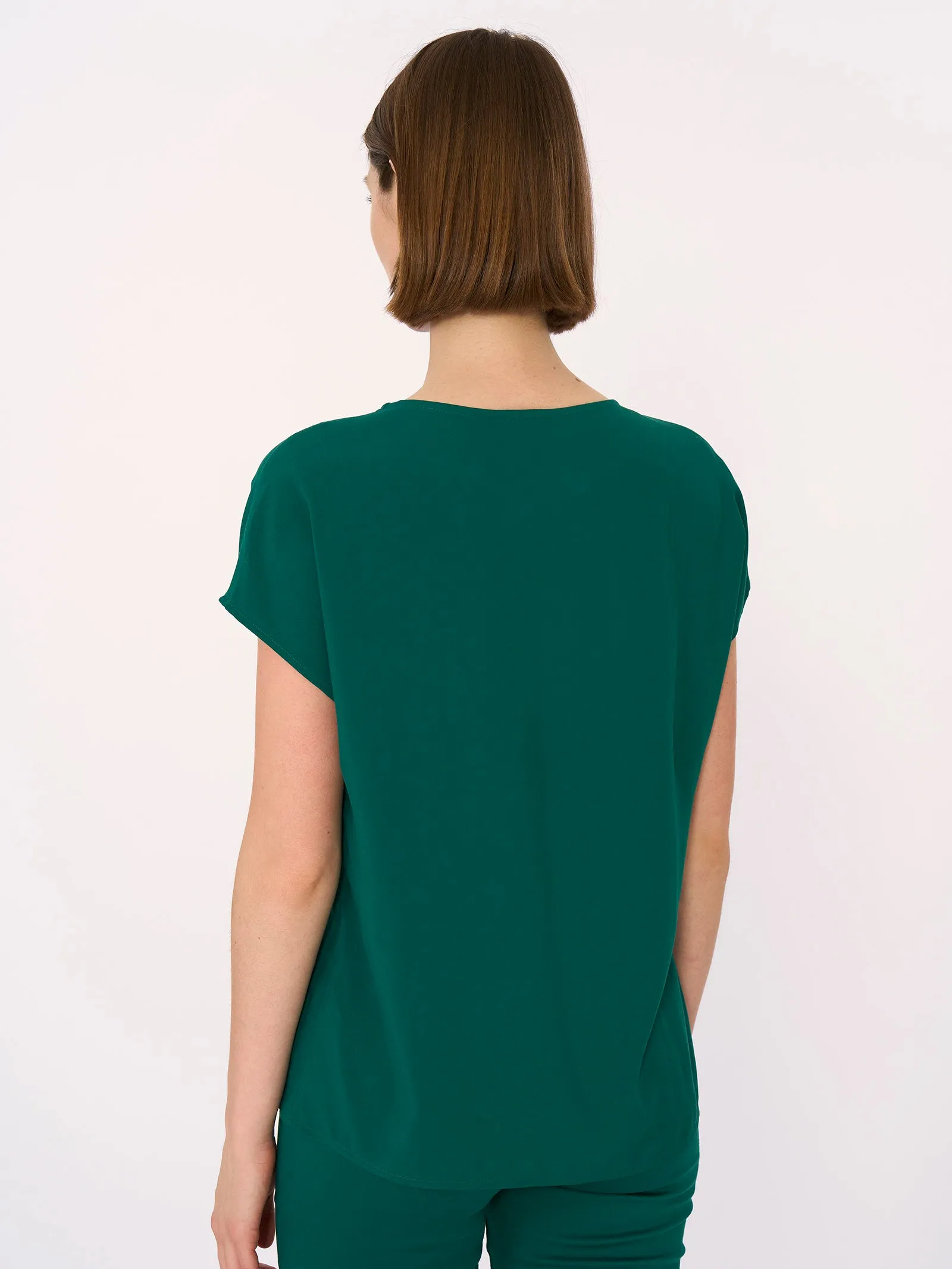 Blusa con Manica Kimono in Ecoseta - Quiet Green