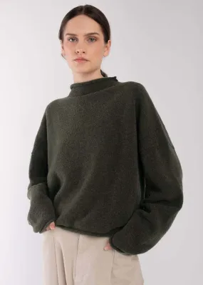 Boucle Rolled Sweater - Olive