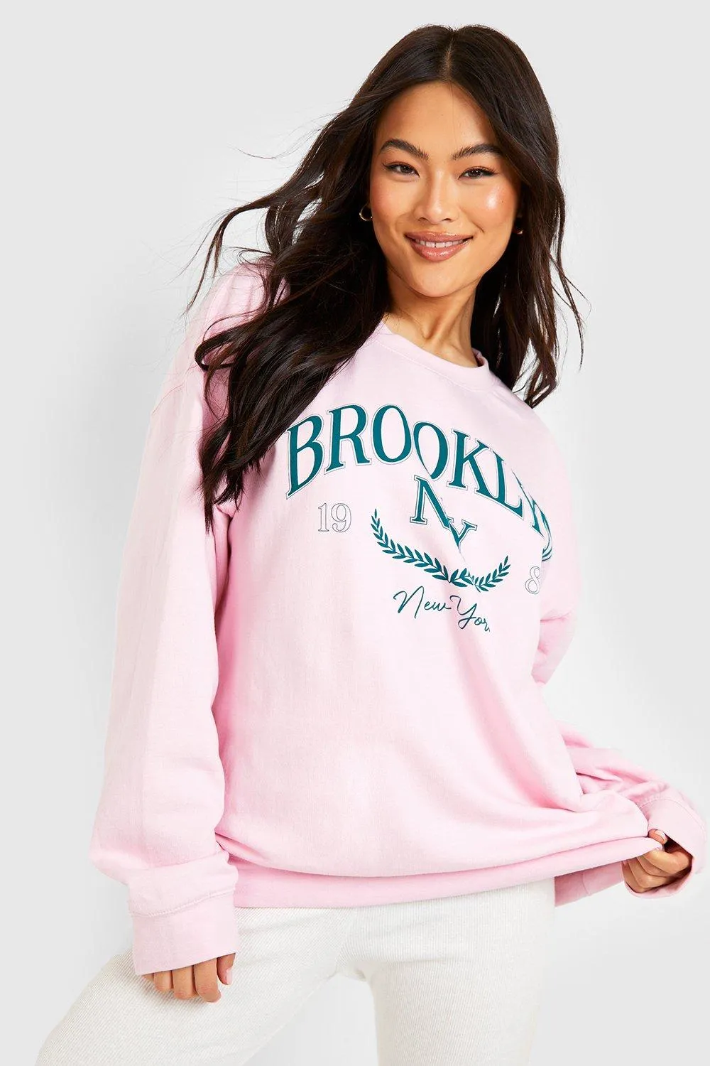 Brooklyn Varsity Slogan Oversized Sweater