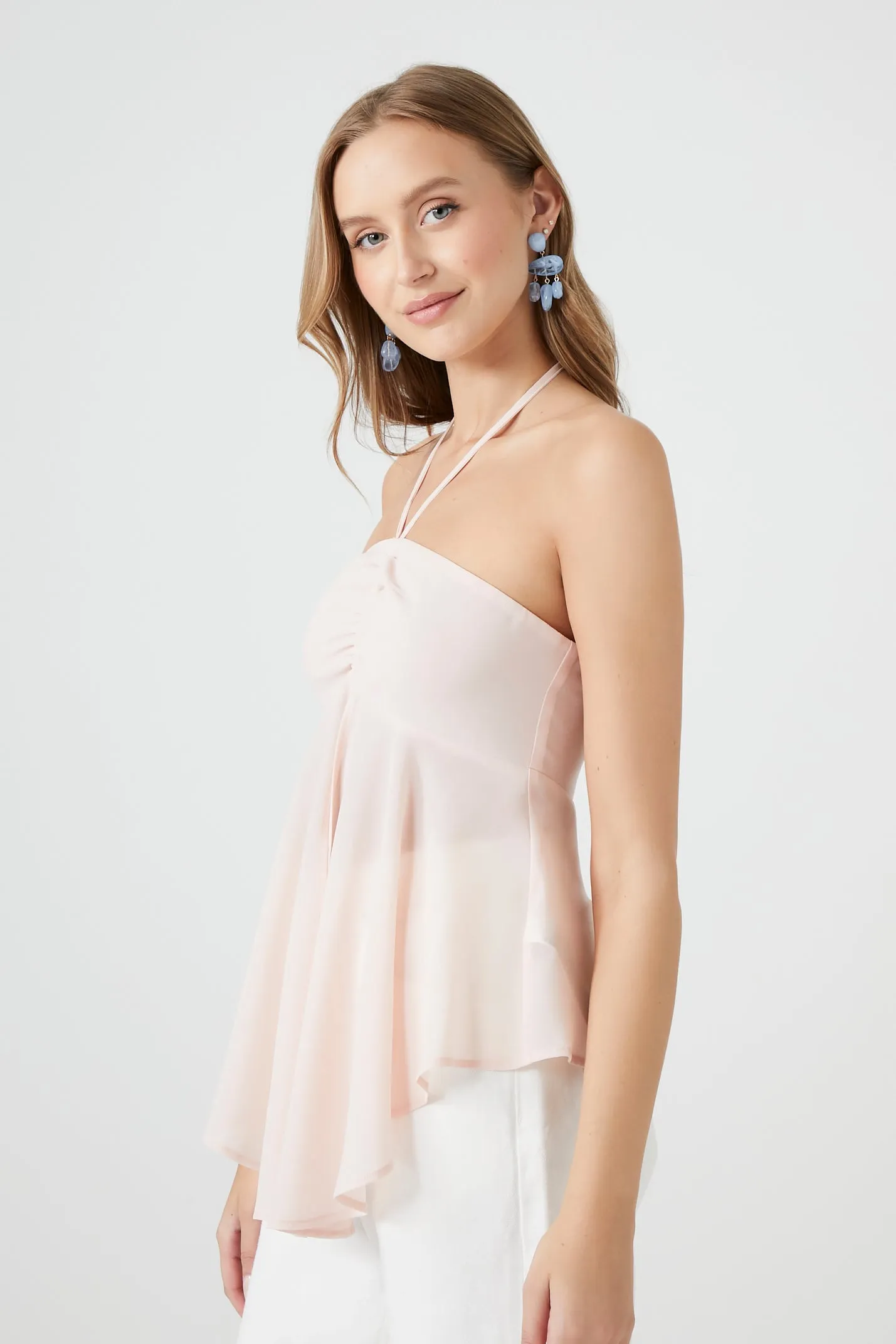 Chiffon Split-Hem Halter Tunic