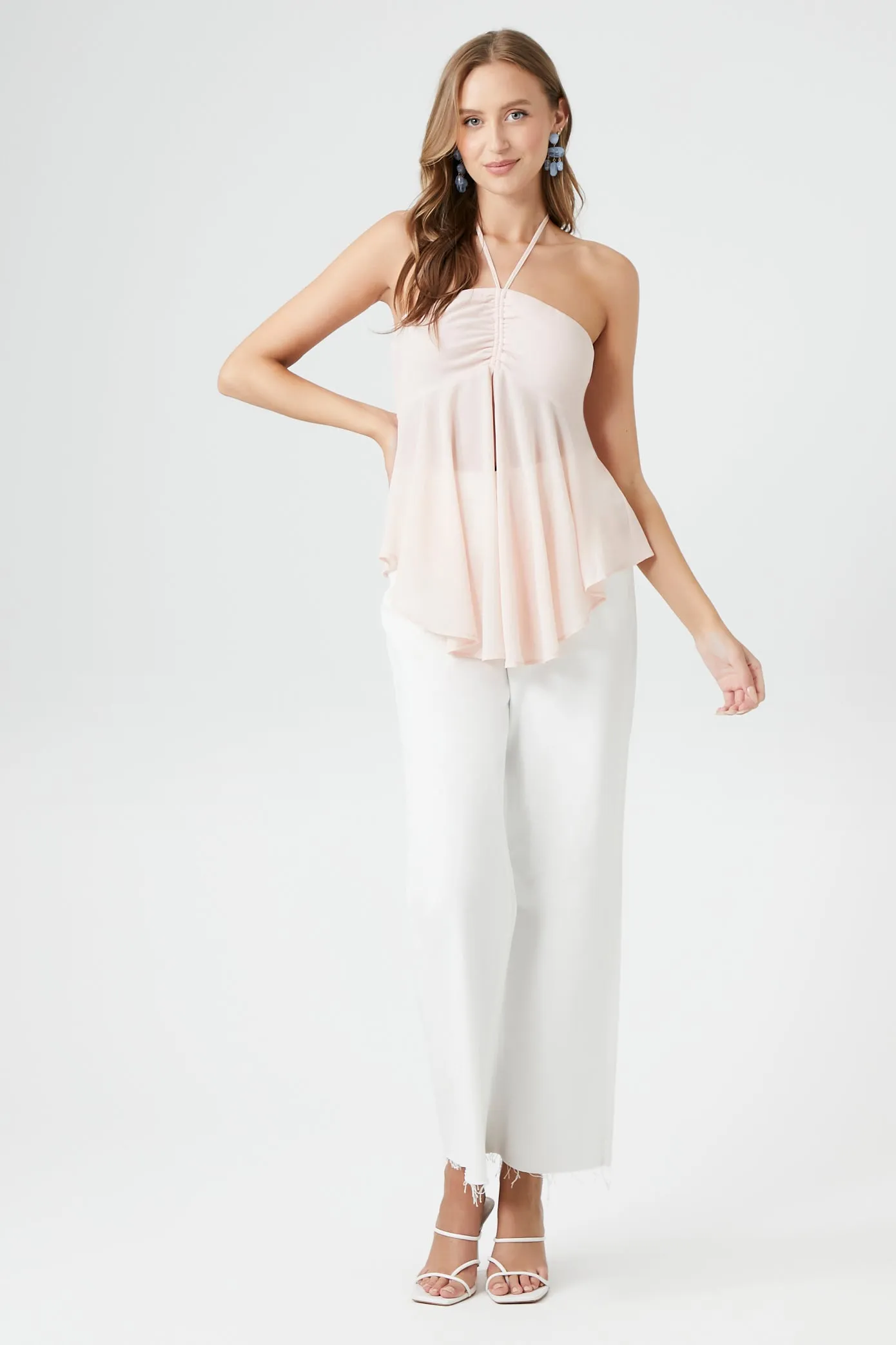 Chiffon Split-Hem Halter Tunic