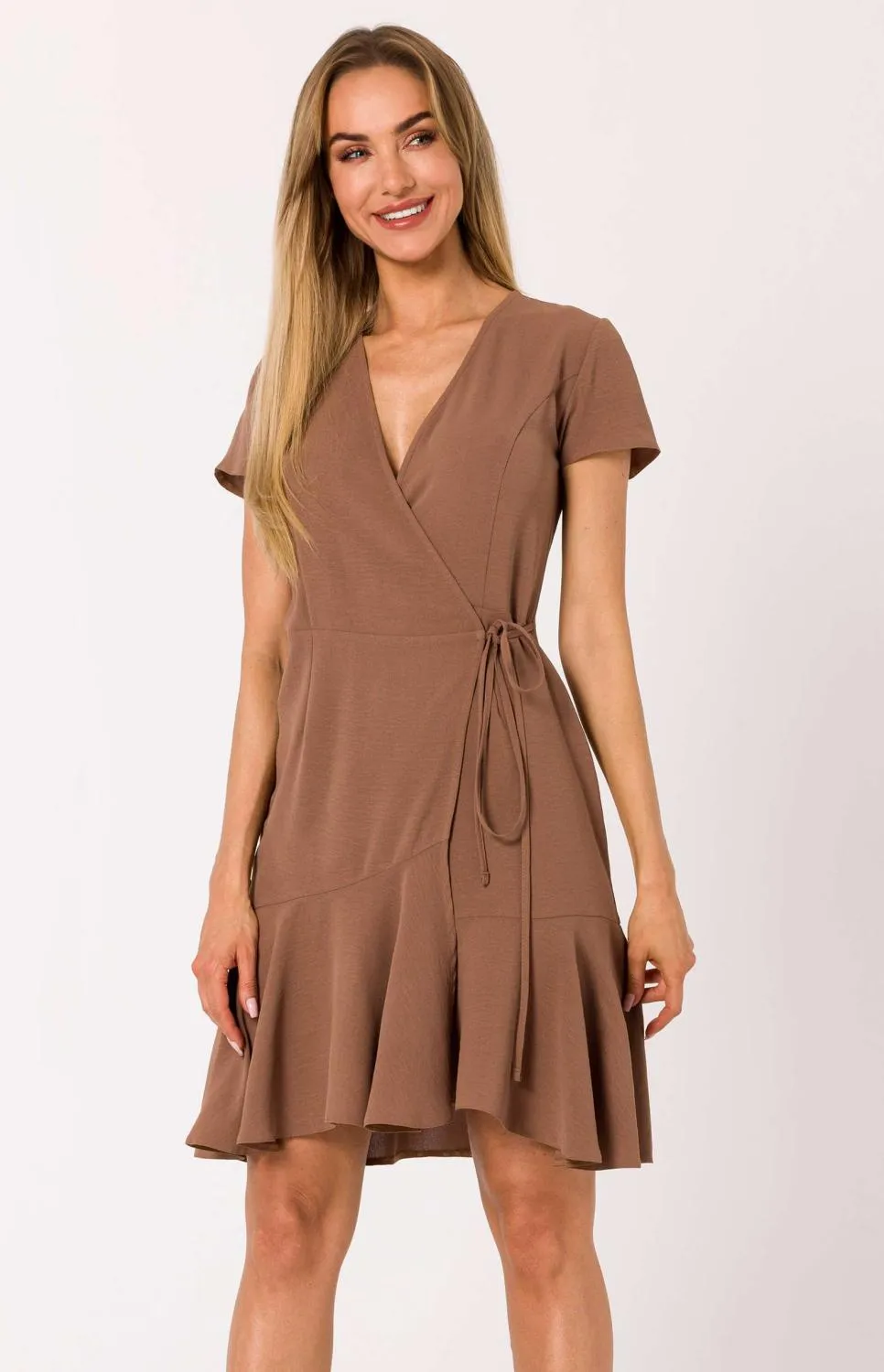 Chocolate brown ruffle wrap dress