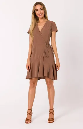 Chocolate brown ruffle wrap dress