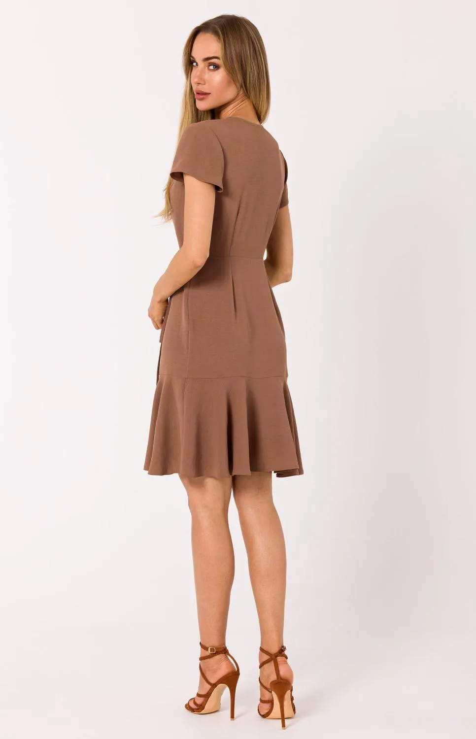 Chocolate brown ruffle wrap dress