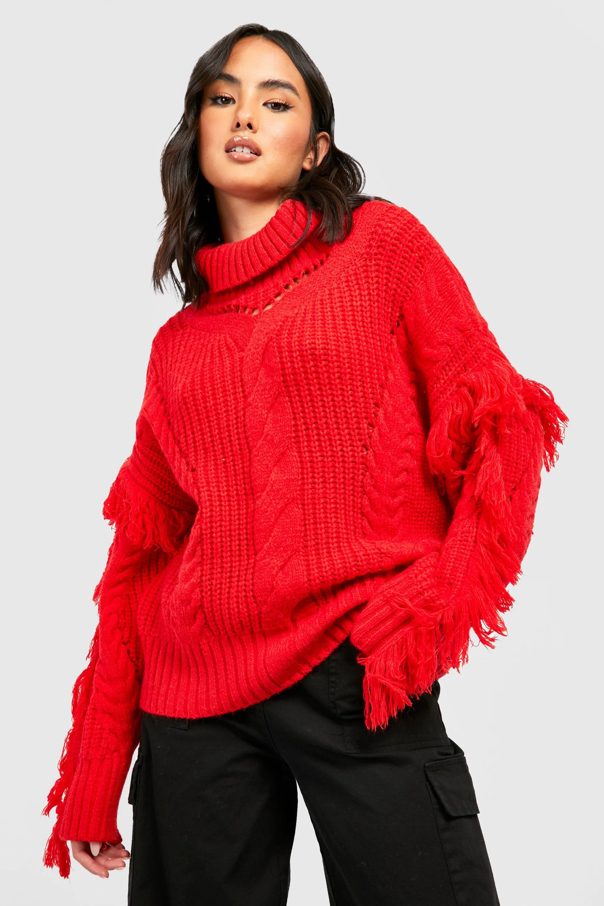 Chunky Knitted Oversized Sweater With Fringing