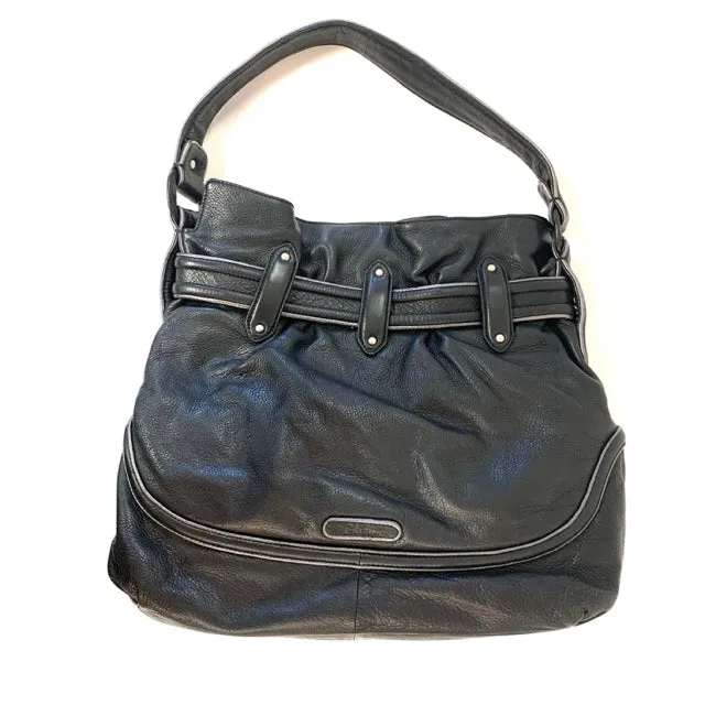 Cole Haan Black Leather Pebbled Satchel Handbag