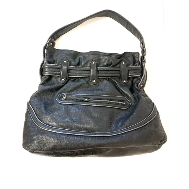 Cole Haan Black Leather Pebbled Satchel Handbag