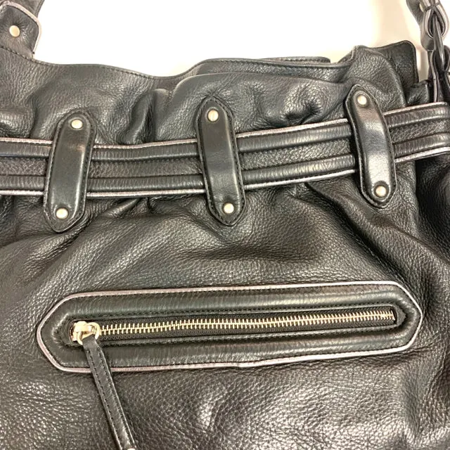 Cole Haan Black Leather Pebbled Satchel Handbag