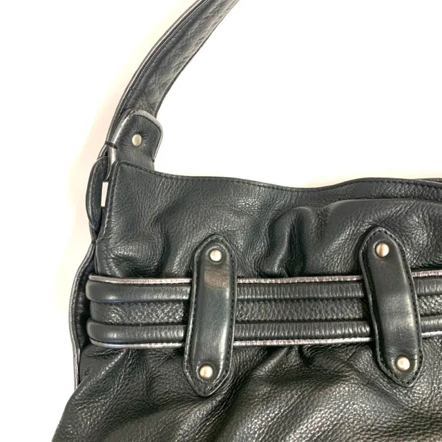 Cole Haan Black Leather Pebbled Satchel Handbag