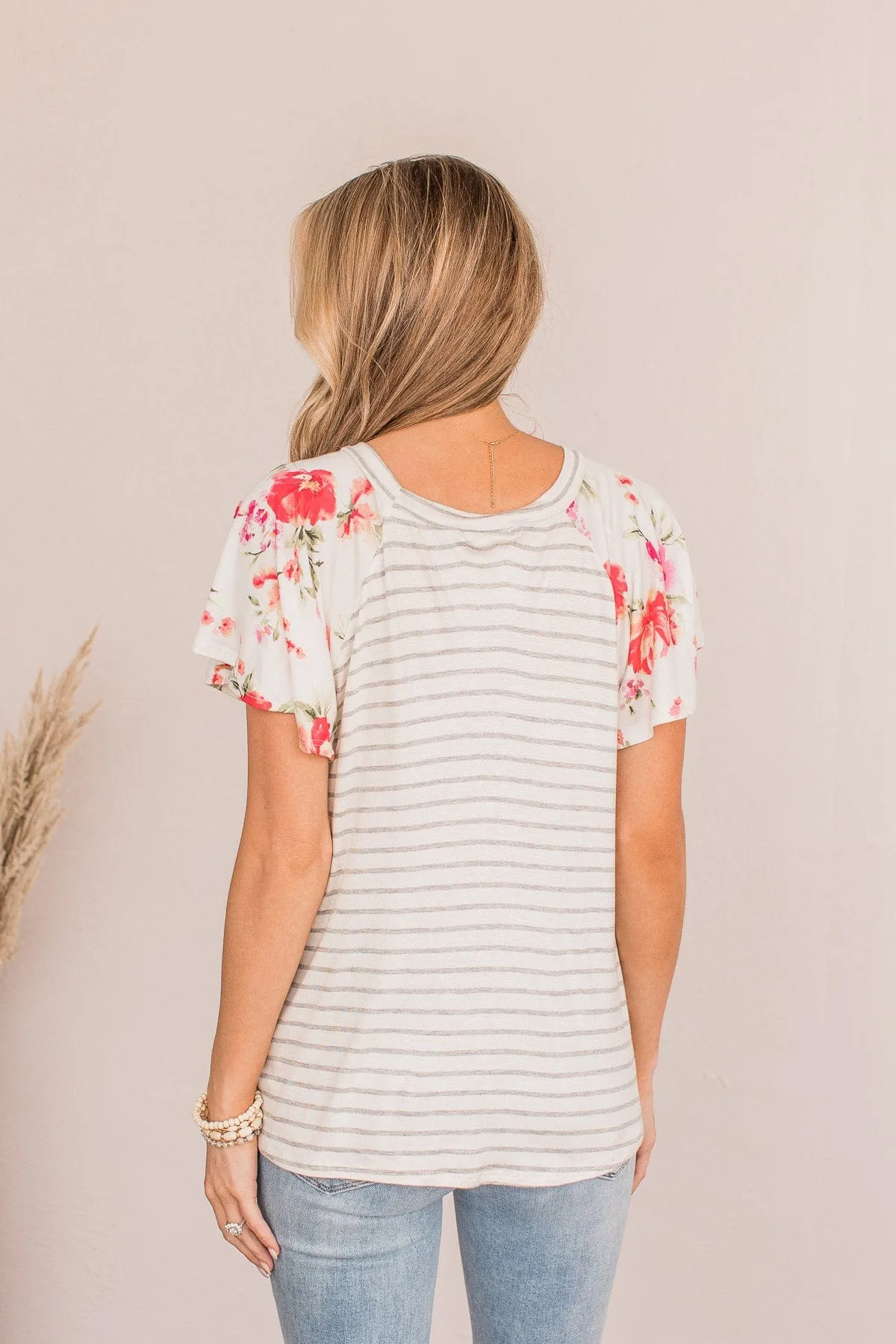 Complete The Look Striped Floral Top- Ivory