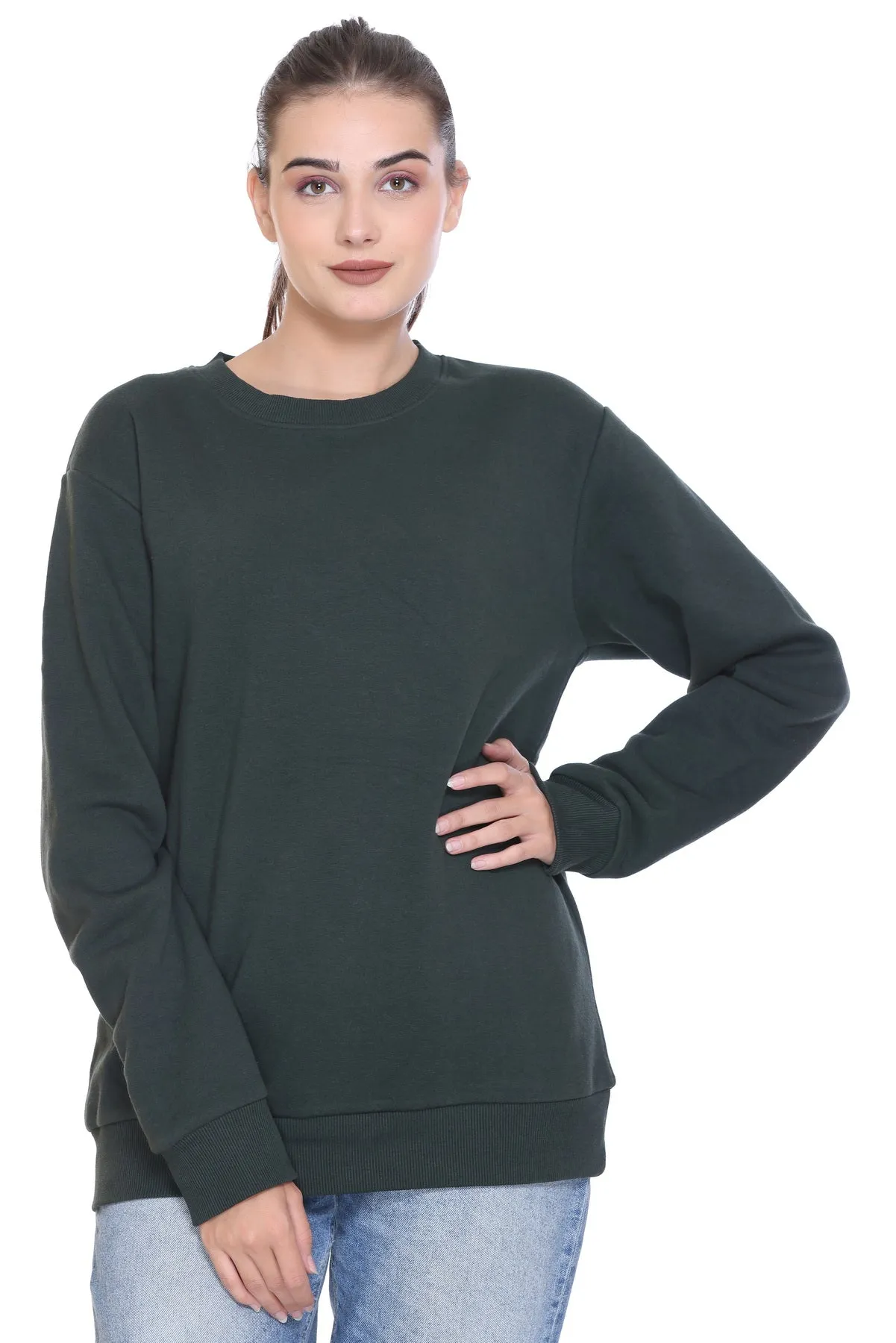 Crew Neck Sweatshirt (Unisex) Forest Green-50/50 Fleece