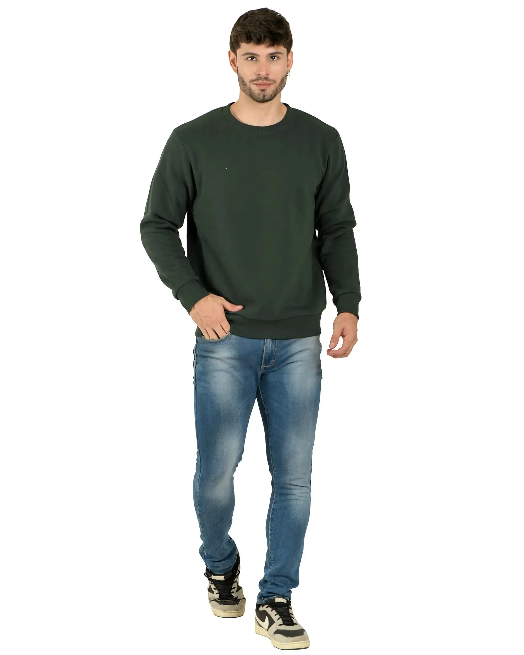 Crew Neck Sweatshirt (Unisex) Forest Green-50/50 Fleece