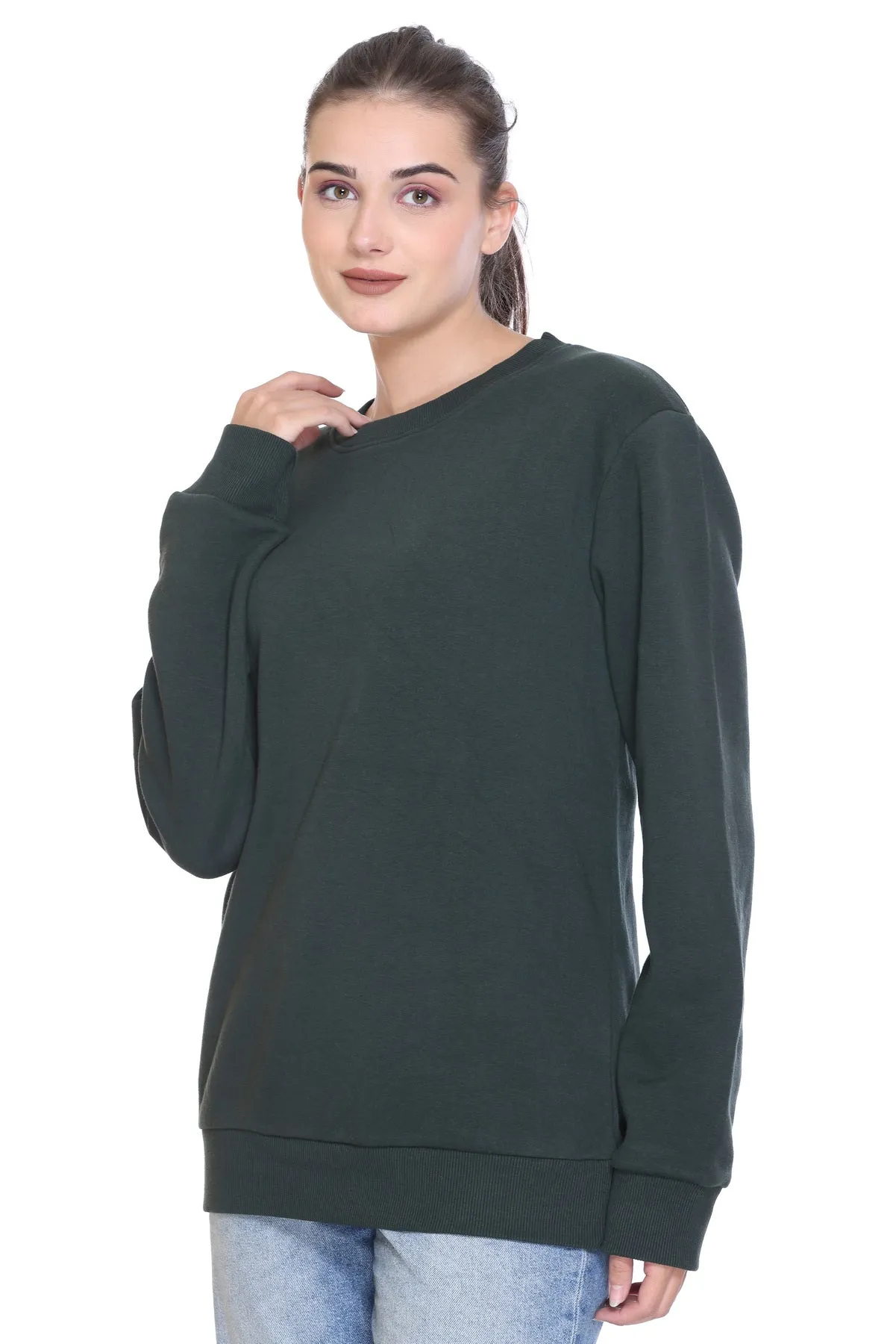 Crew Neck Sweatshirt (Unisex) Forest Green-50/50 Fleece