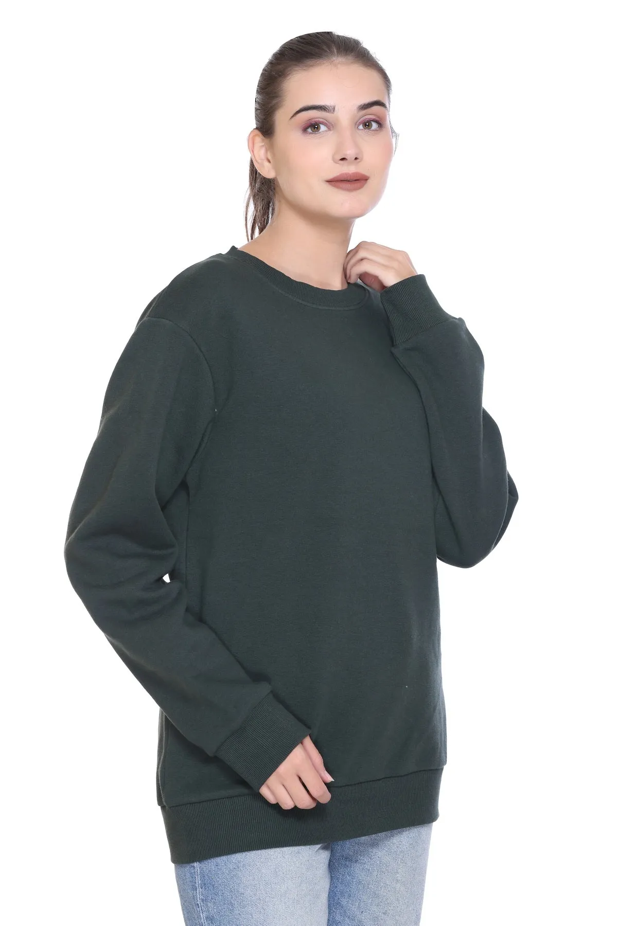 Crew Neck Sweatshirt (Unisex) Forest Green-50/50 Fleece