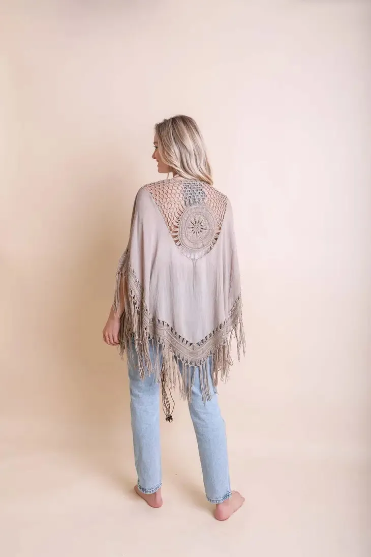 Crochet Medallion Tassel Kimono S-XL Boho Fringe Cardi