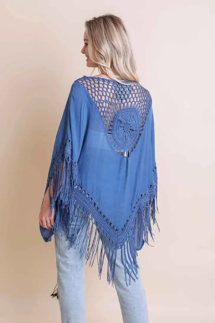 Crochet Medallion Tassel Kimono S-XL Boho Fringe Cardi