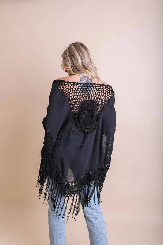 Crochet Medallion Tassel Kimono S-XL Boho Fringe Cardi