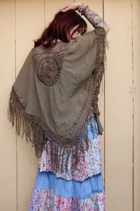 Crochet Medallion Tassel Kimono S-XL Boho Fringe Cardi