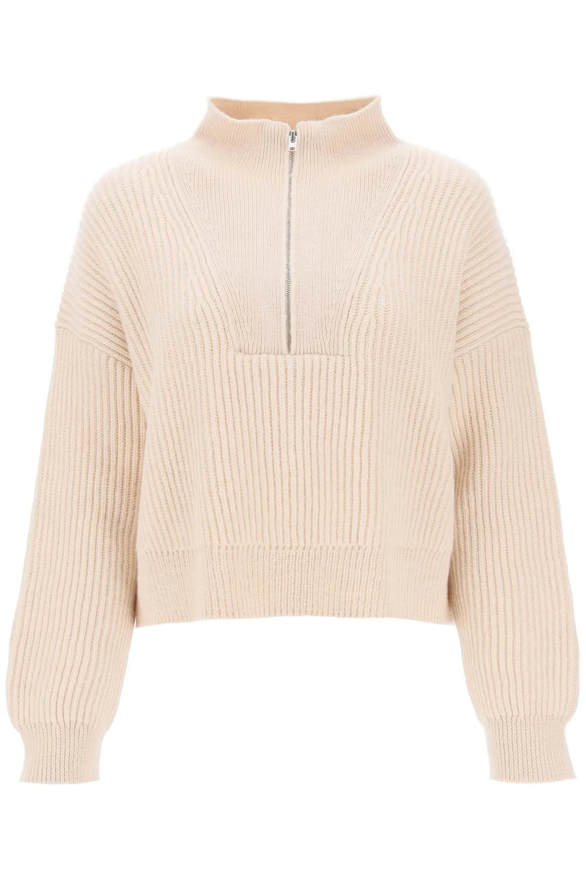 Cropped Sweater With Partial Zipper Placket