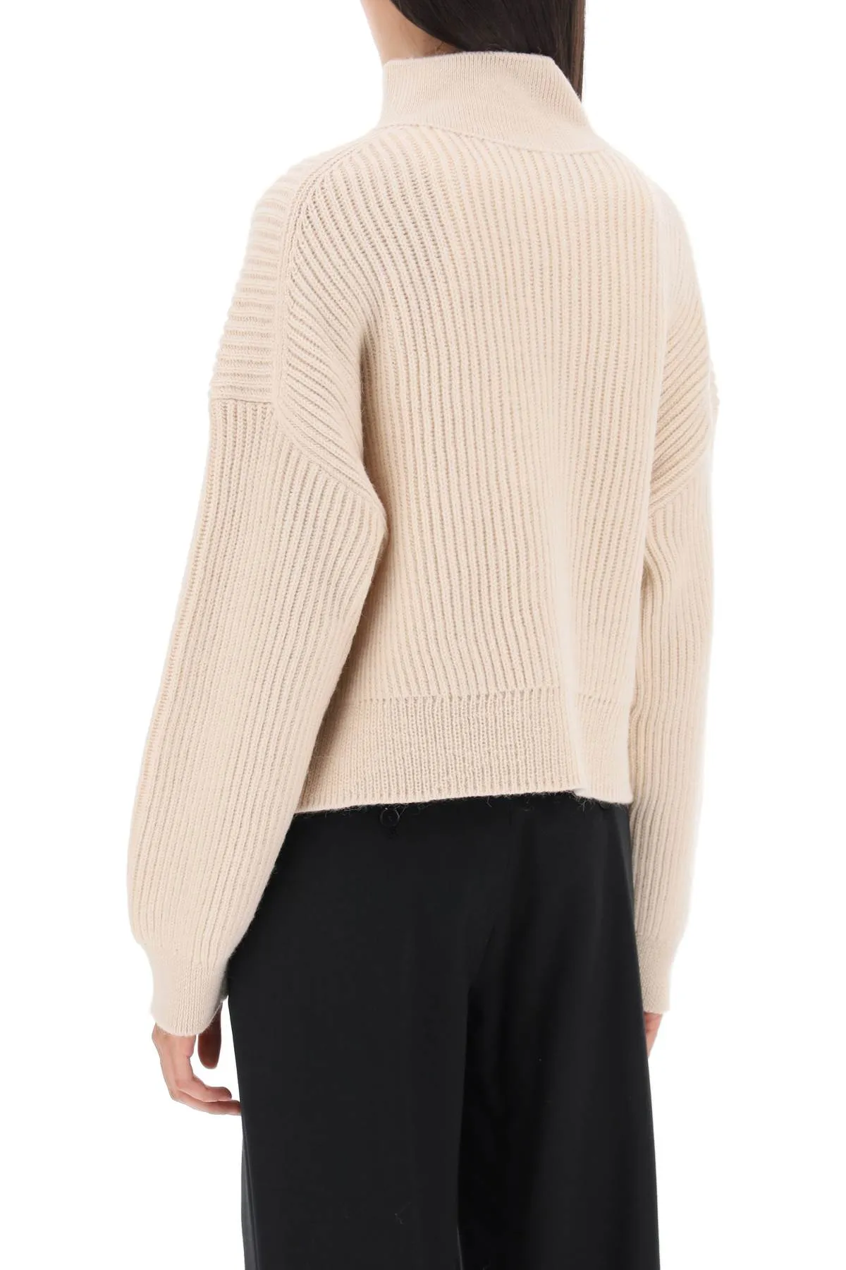 Cropped Sweater With Partial Zipper Placket