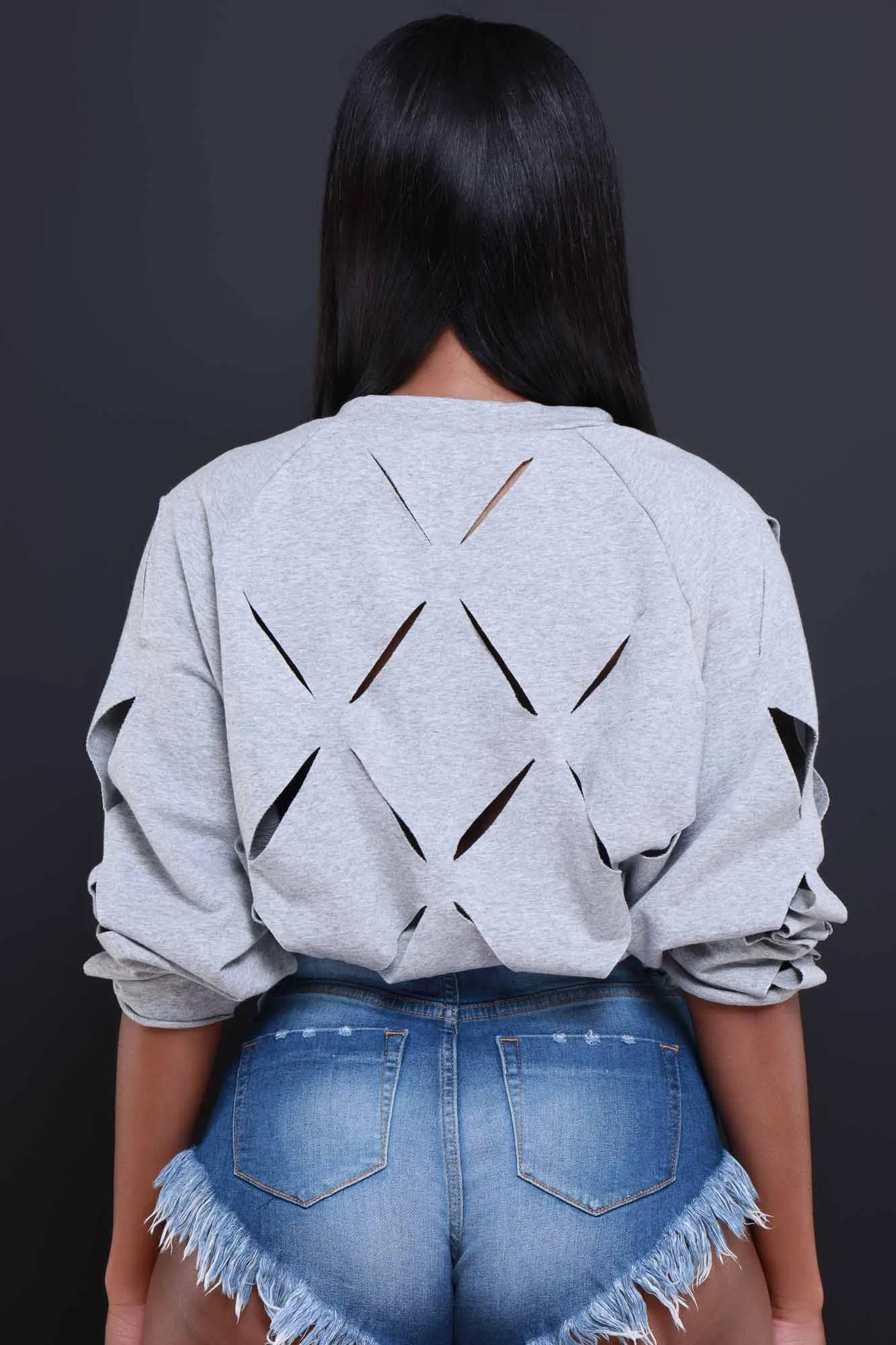 Cross Me Oversized Cut Out Sweatshirt - Heather Grey