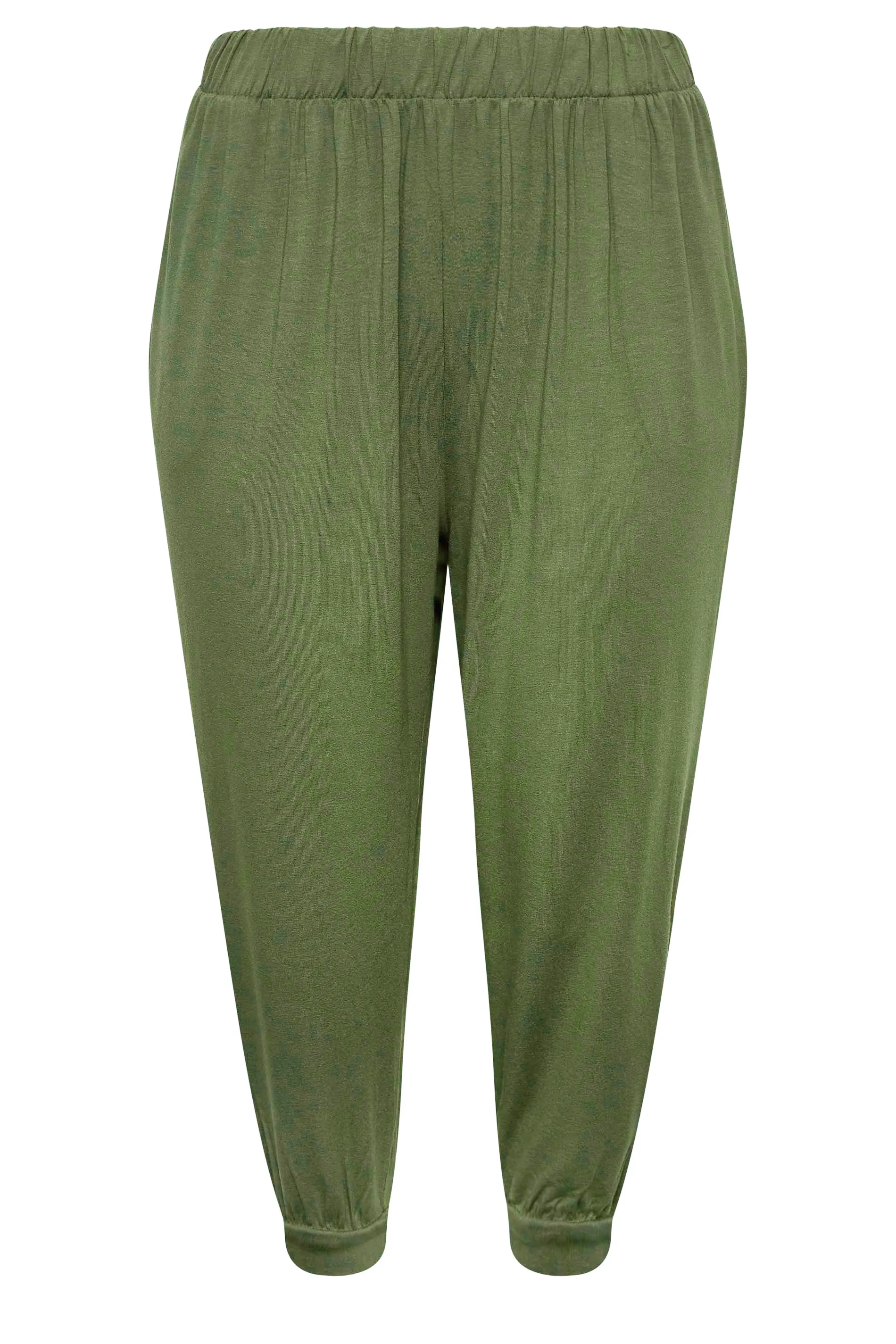 Curve Khaki Green Cropped Jersey Harem Joggers