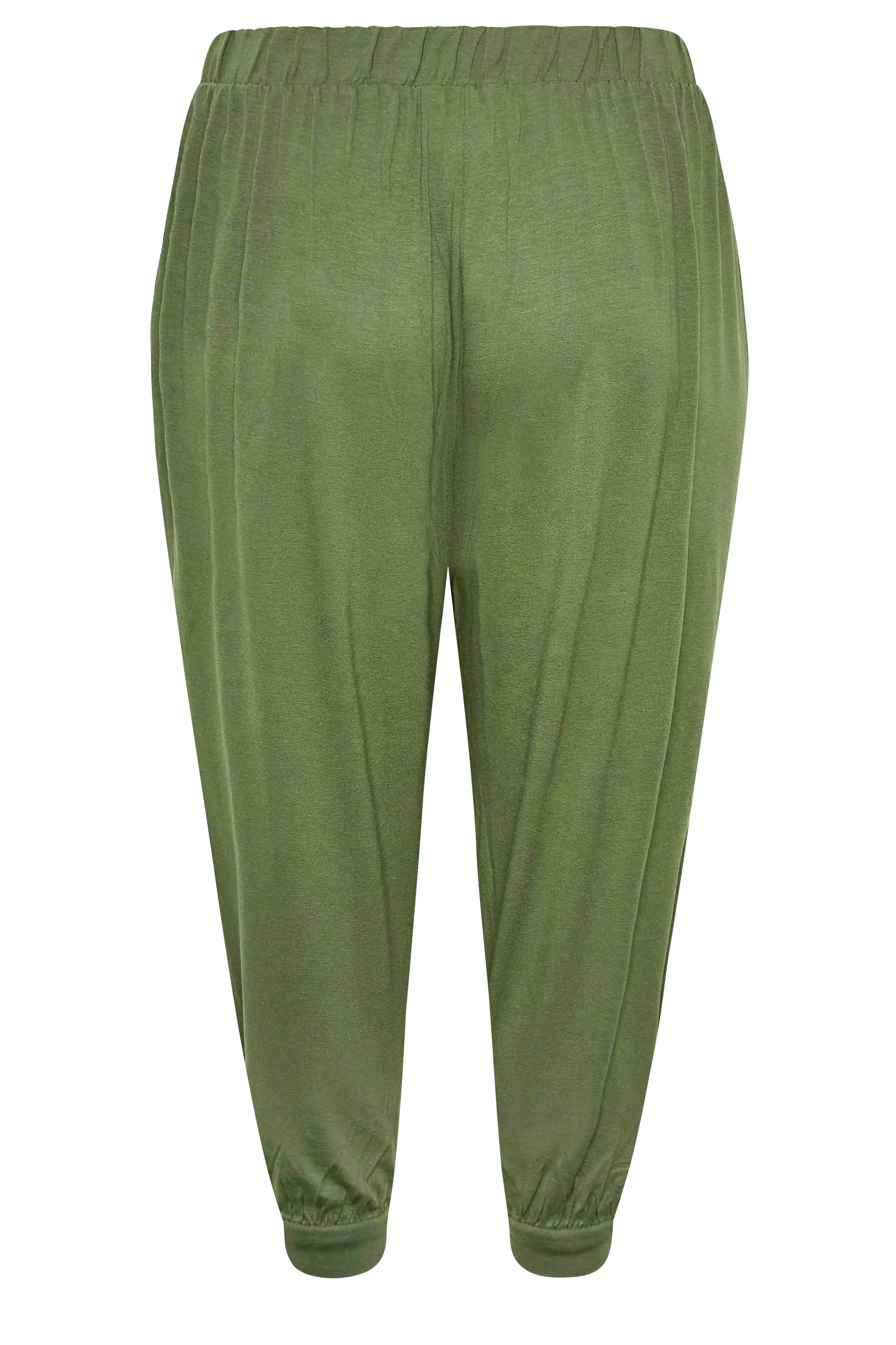 Curve Khaki Green Cropped Jersey Harem Joggers