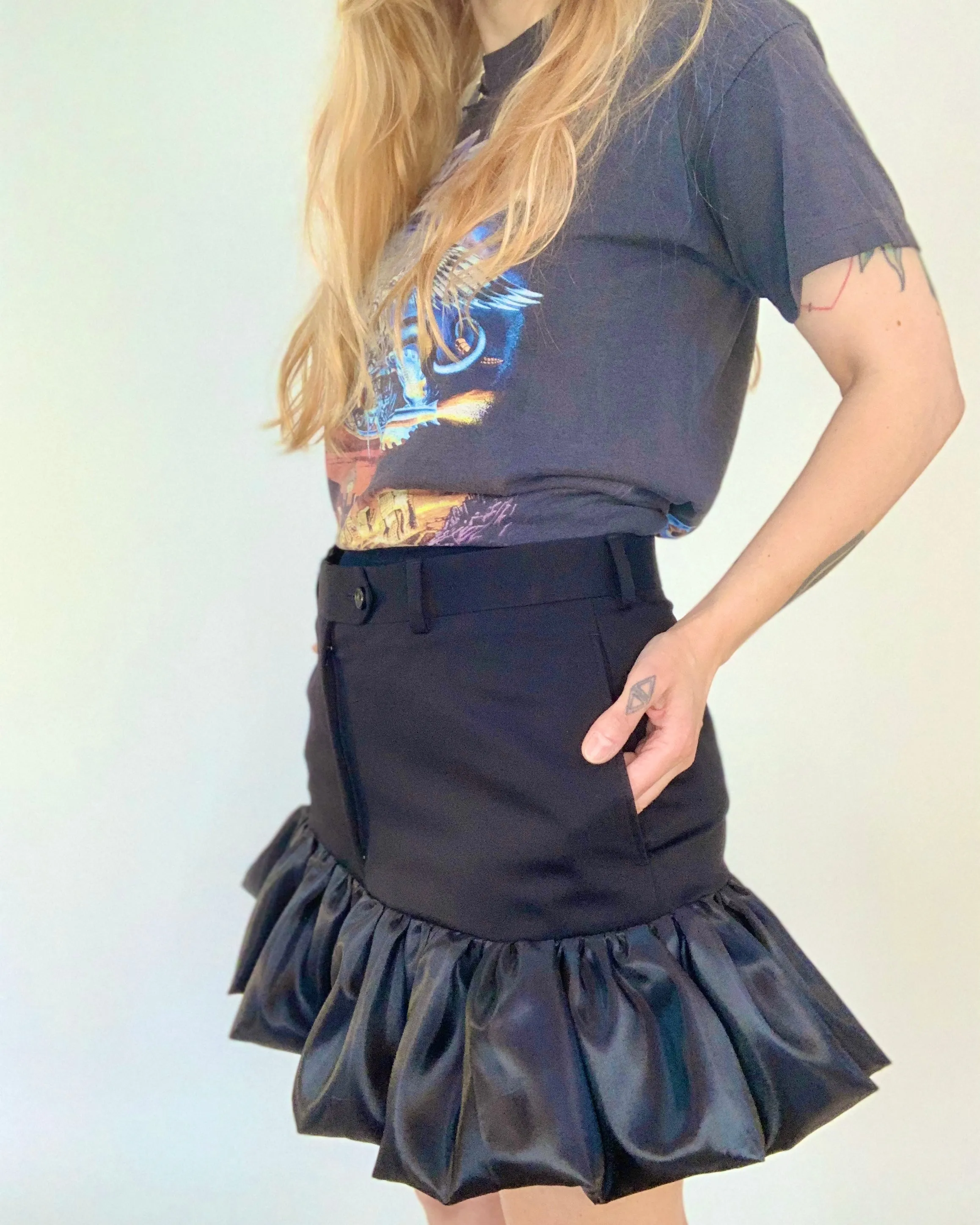 Custom taffeta bubble hem trouser skirt