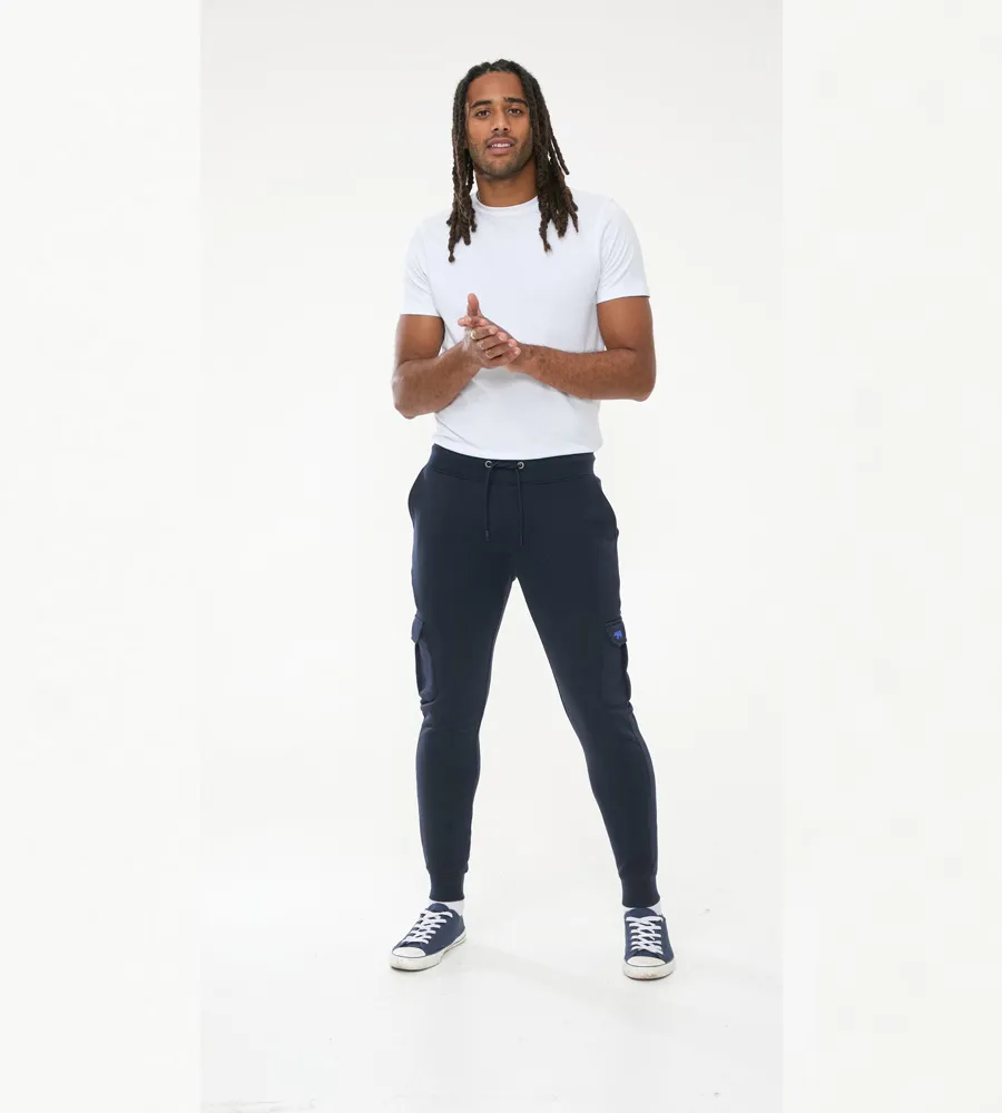 D555 Tall Mens Navy Joggers With Cargo Pockets and Ribbed Cuffs (TILDEN 1)