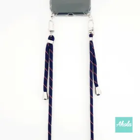 Dark Blue with Red Stripe - Crossbody Adjustable Nylon Lanyard 深藍色+紅白條紋尼龍斜背繩