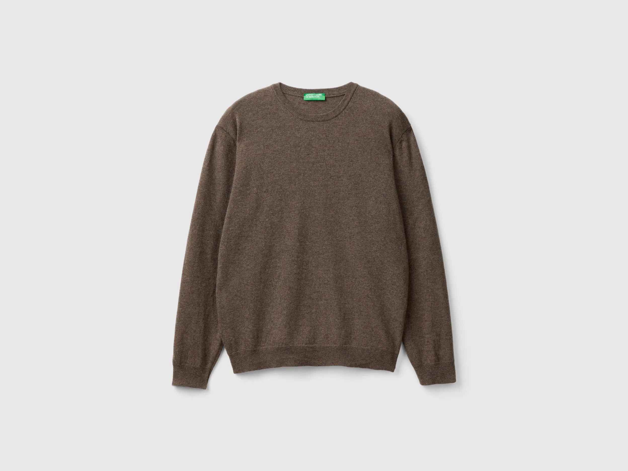 Dark brown crew neck sweater in pure Merino wool - Dark Brown | Benetton