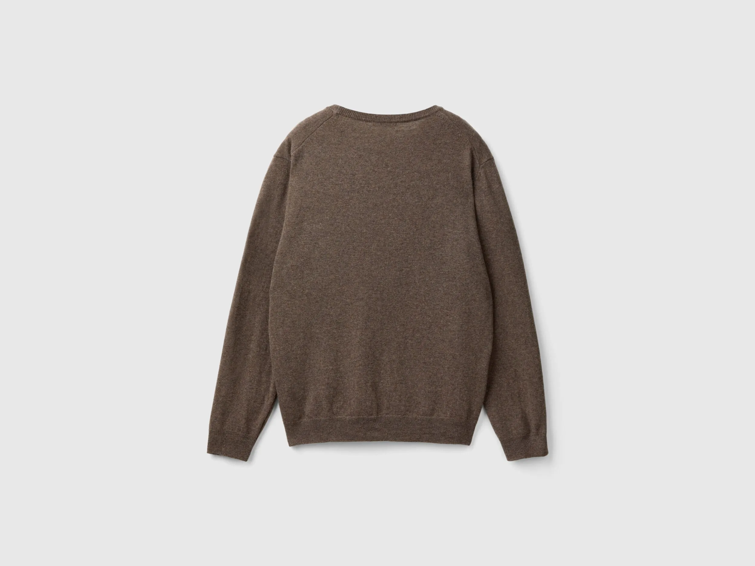 Dark brown crew neck sweater in pure Merino wool - Dark Brown | Benetton