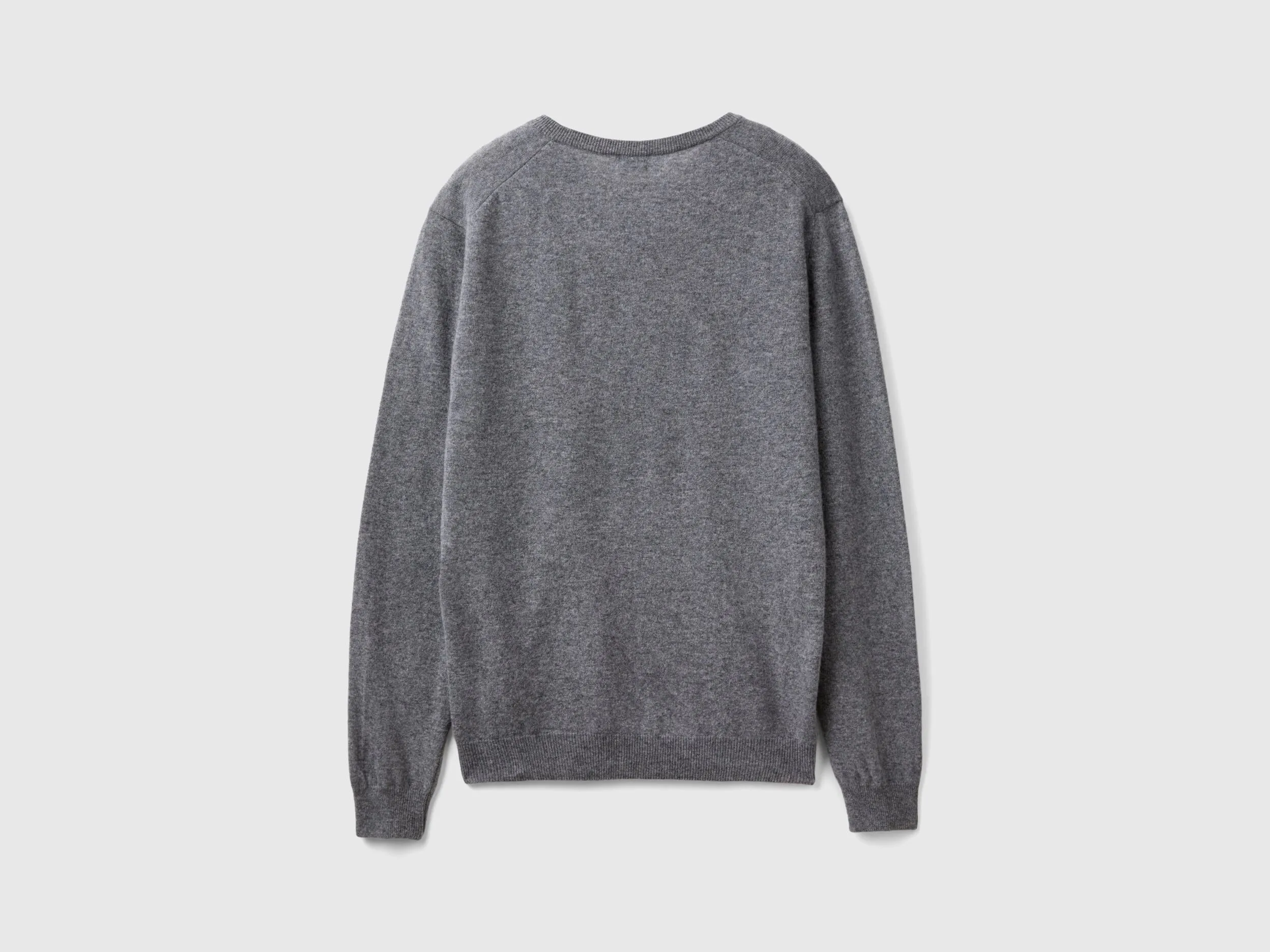 Dark gray V-neck sweater in pure Merino wool - Dark Gray | Benetton