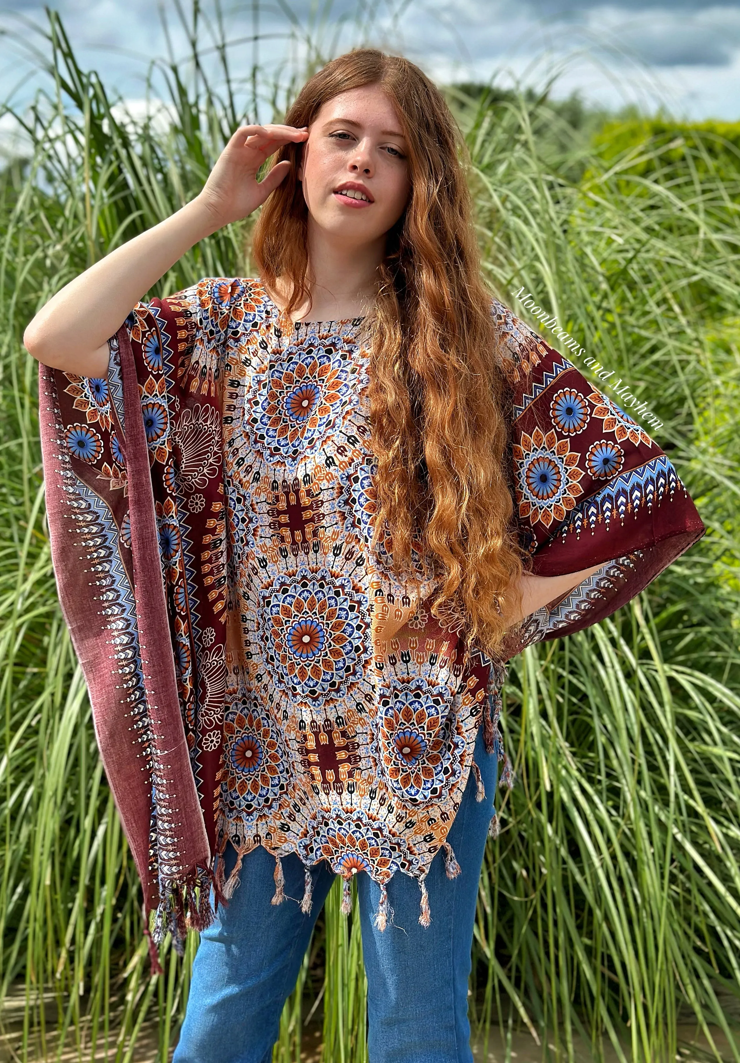 DELICIOUS EARTHY MIX TASSELED KAFTAN / TUNIC  REG - 4XL