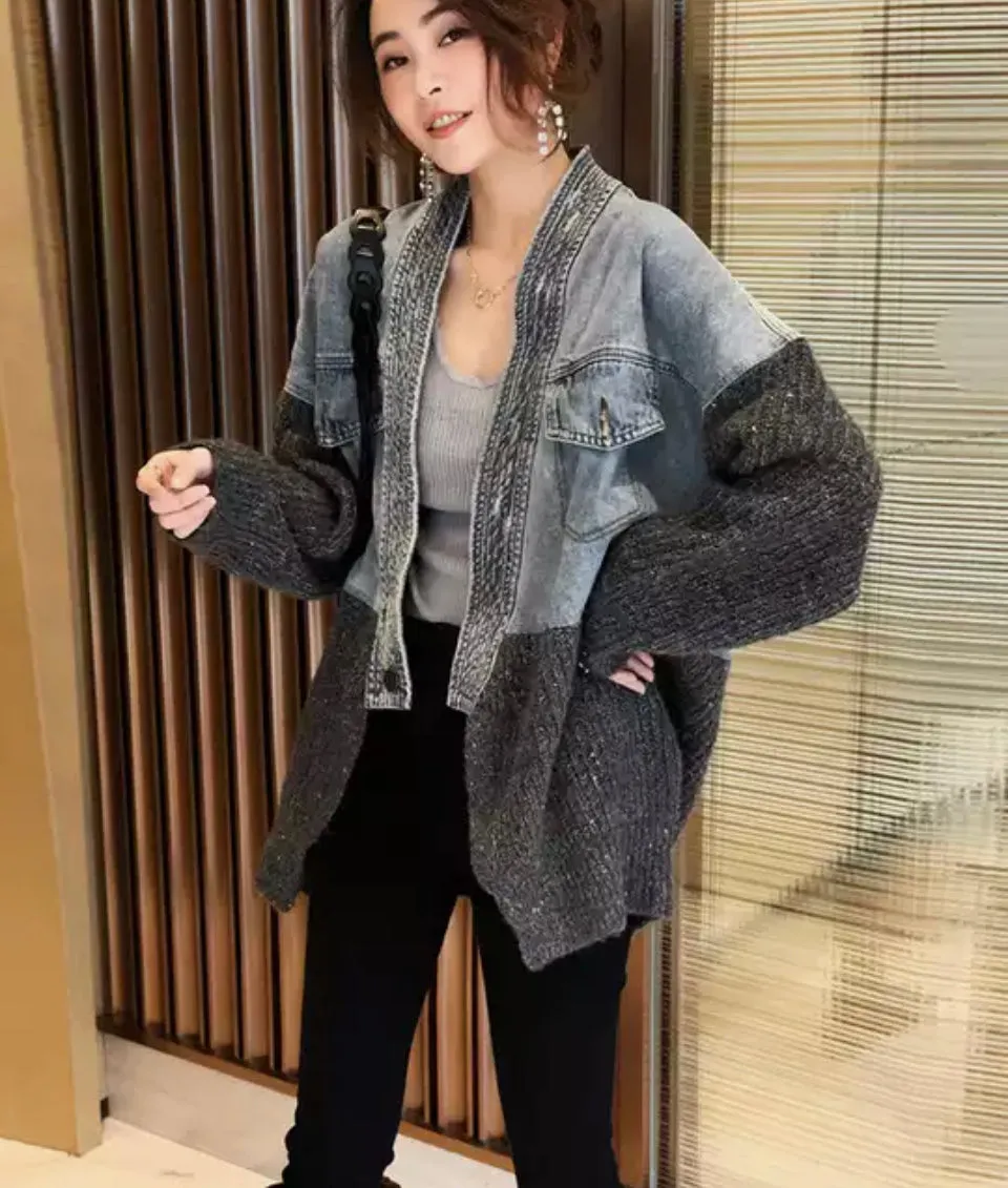 Denim Cardi Knit Sweater