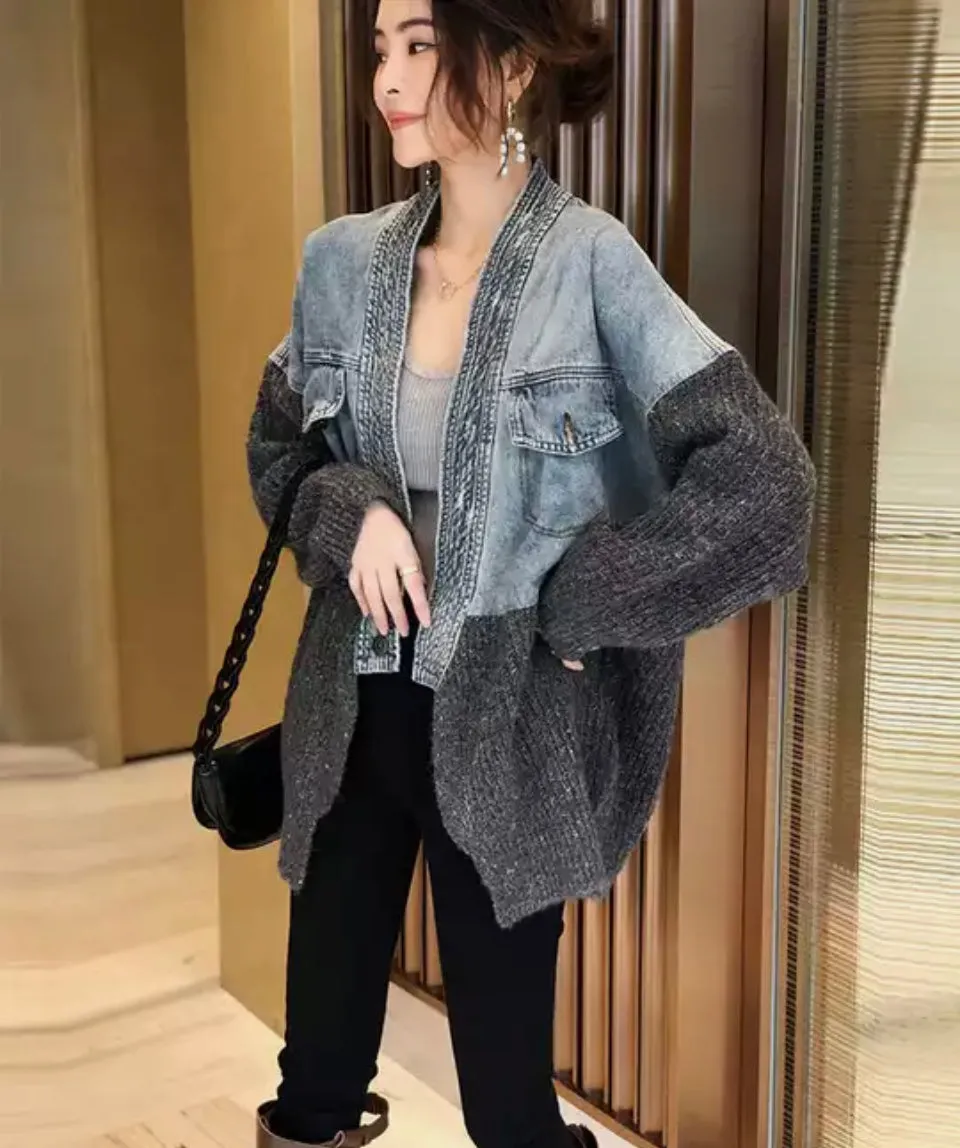 Denim Cardi Knit Sweater