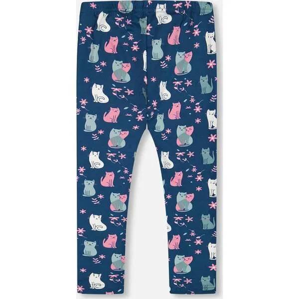 Deux par Deux Kitten Print Leggings, Navy Blue