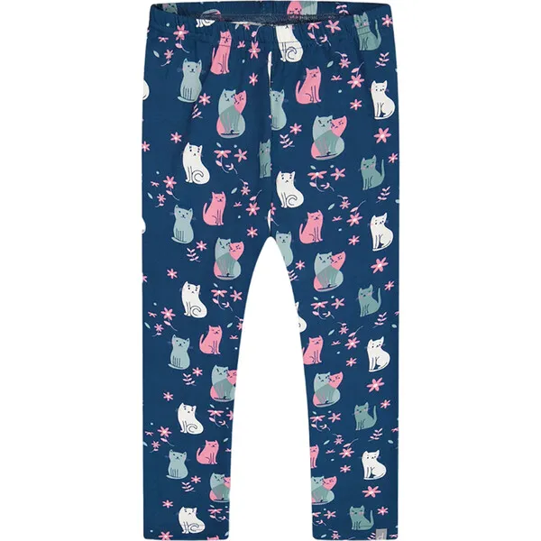 Deux par Deux Kitten Print Leggings, Navy Blue