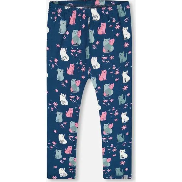 Deux par Deux Kitten Print Leggings, Navy Blue